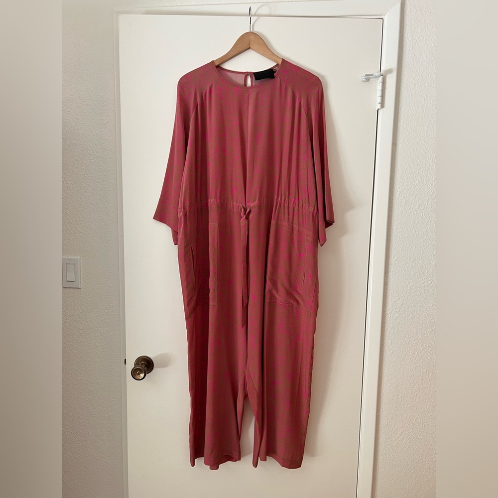 No.6 Ida Pink Printed Silk 3/4 Sleeve Wide Leg Jumpsuit